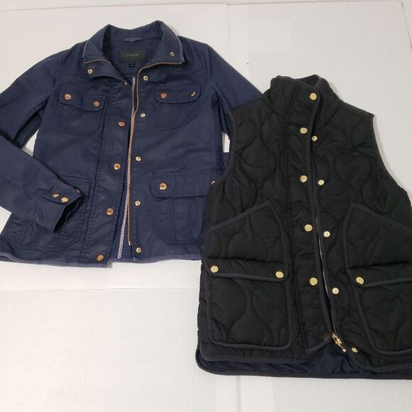 J. Crew puffer and downtown field jackets women's xs black and navy blue - Picture 1 of 13